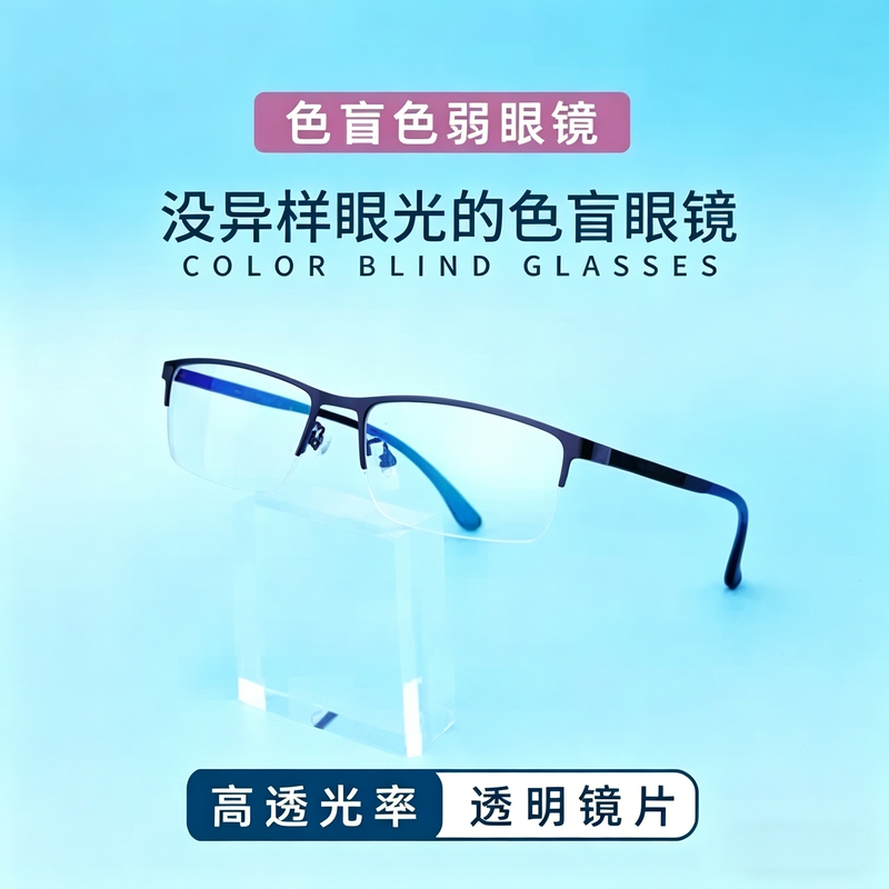 German Genuine Red-Green Color Blindness Correction Glasses with Colorless Transparent Frames for Distinguishing Colors, Specifically for Nearsightedness