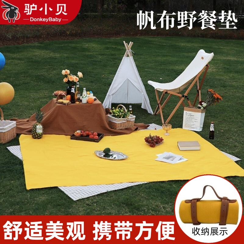 Donkey Small Bay Outdoor Camping Canvas Picnic Mat Portable Retro Extra-large Thickened Picnic Cloth Beach Park Anti-Tide Mat-Taobao