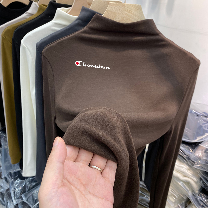 ジョギングチャンピオン ドイツベルベットハーフタートルカラーボトリングシャツ、女性用秋冬、ウエスタンスタイルTシャツ、ベルベット長袖トップ