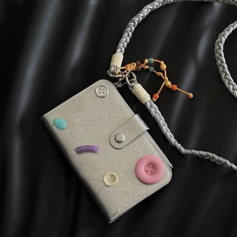 Colorful Buttons Can Be Worn Cross-Body, Silver Multi-Functional Airport Passport Bag, Travel Portable 2026 New Card Holder Wallet