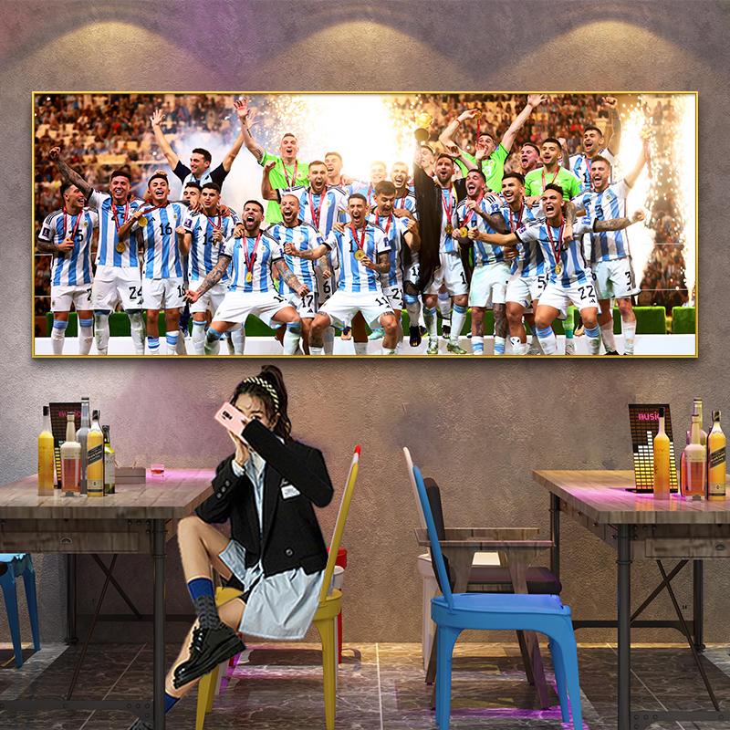Football Star Messi Hanging Painting World Cup All-Star Decorative Painting Argentina Championship Living Room Wall Poster Mural