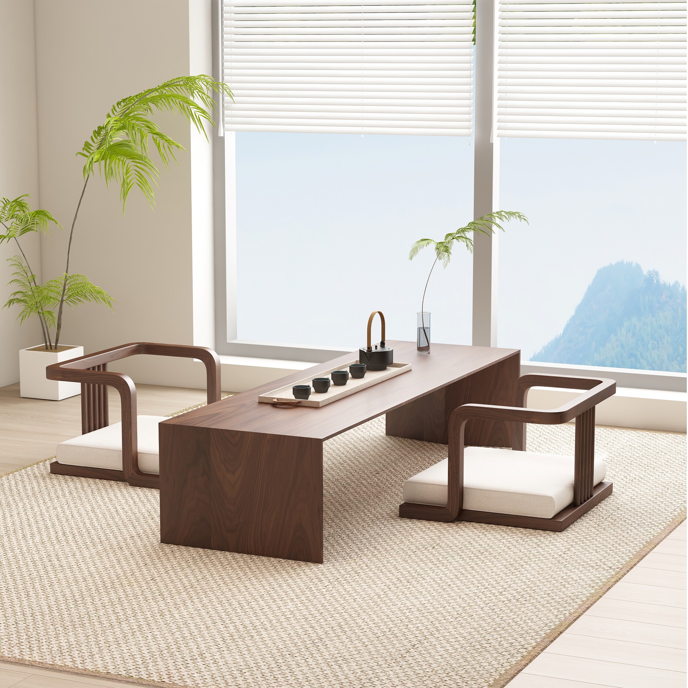 Low Tea Table Set Japanese tatami tea table and chair set, modern chinese style bay ...