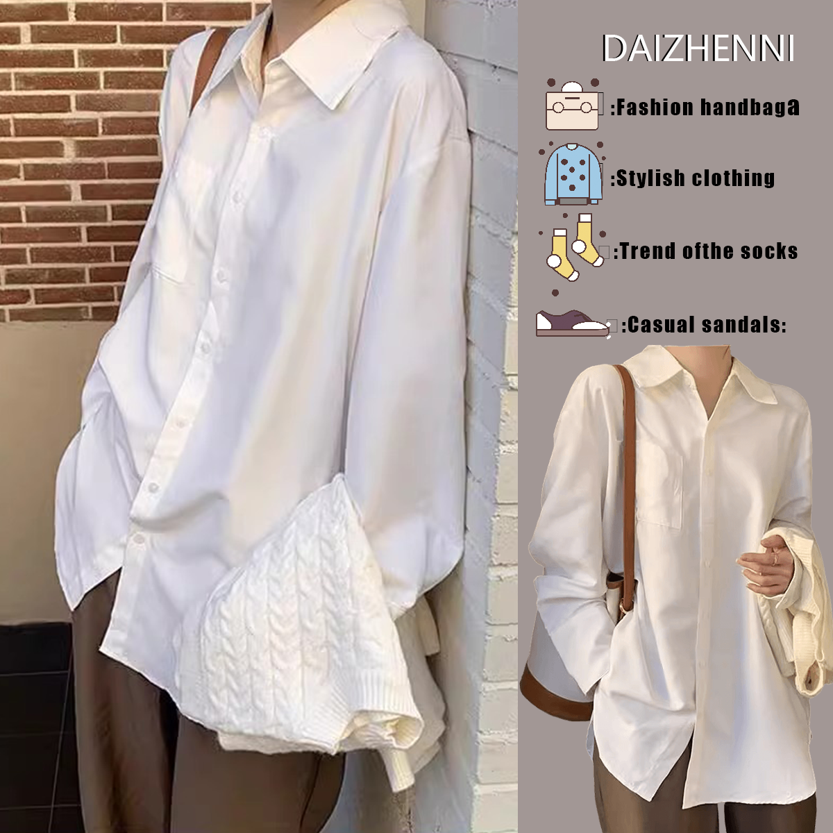 White Shirt Woman Spring Autumn Season New Loose Medium Long Style Design Sense Niche Hitch Undershirt With Long Sleeve Blouses-Taobao