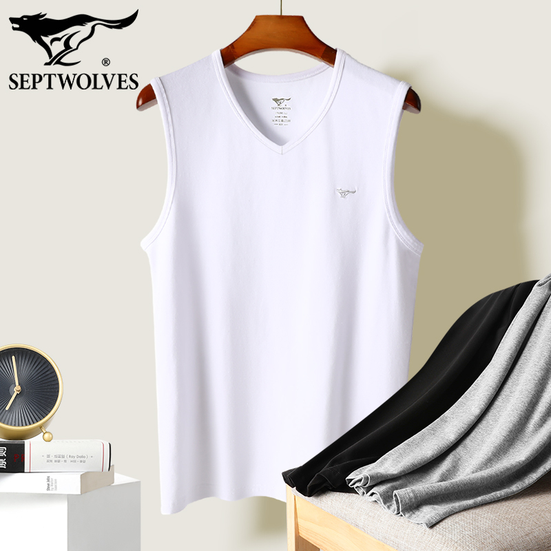 Septwolves Wide-Shoulder Vest for Men, Pure Cotton V-Neck Undershirt, Sweat-Absorbent Sports Undershirt, Stretchy Sleeveless Underwear, Single T-Shirt Top Septwolves Wide-Shoulder Vest for Men, Pure Cotton V-Neck Undershirt, Sweat-Absorbent Sports Undershirt, Stretchy Sleeveless Underwear, Single T-Shirt Top