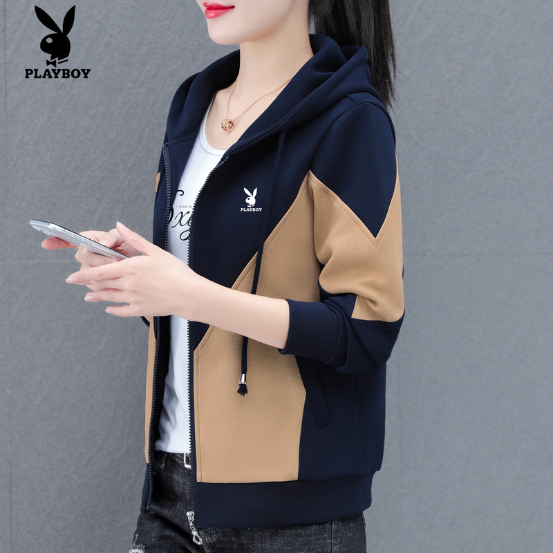 Playboy Cardigan Hooded Sweatshirt Jacket for Women 2026 New Spring and Autumn Stylish Versatile Loose Casual Top