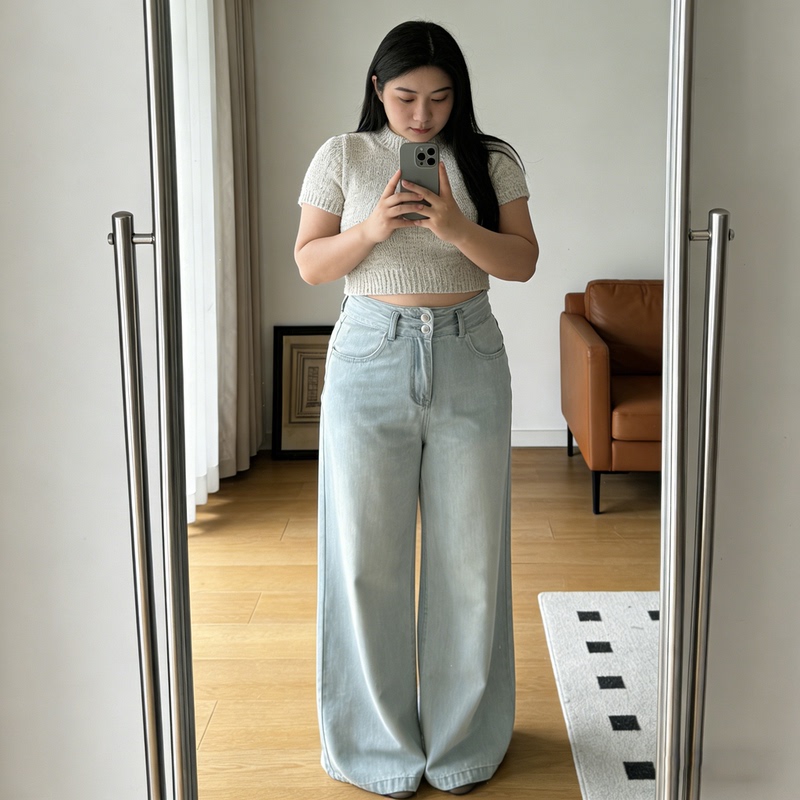 Plus-Size Women's Tencel Thin Wide-Leg Jeans for Women, New High-Waisted Slimming Drape Straight Pants Trendy