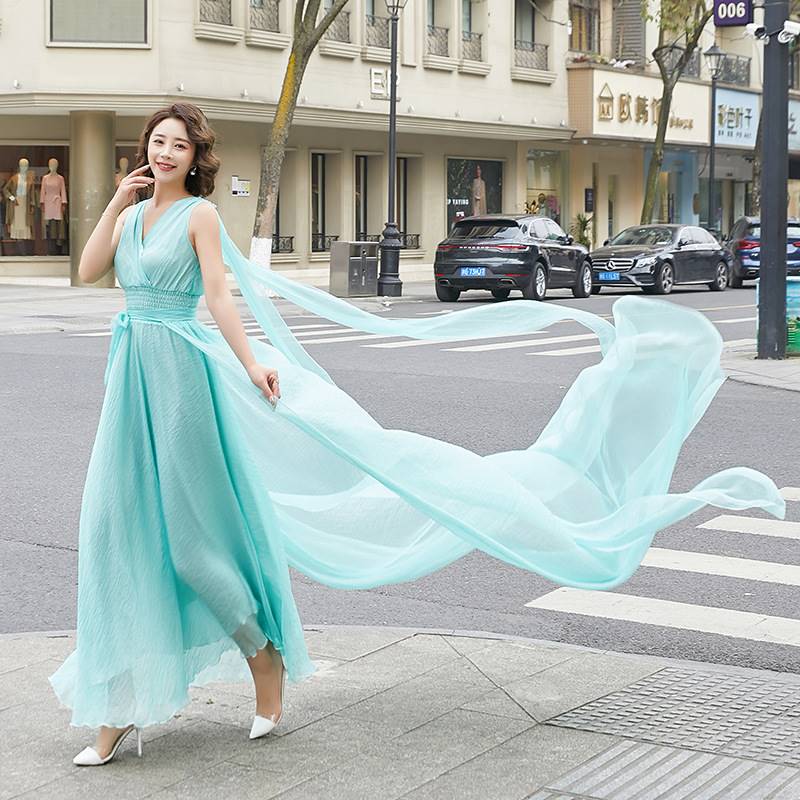  120 long (It is recommended to be 155-159)+Jinci wrinkled V -neck wide waist -free water orchid (3m skirt) only skirt   + $20.66 
