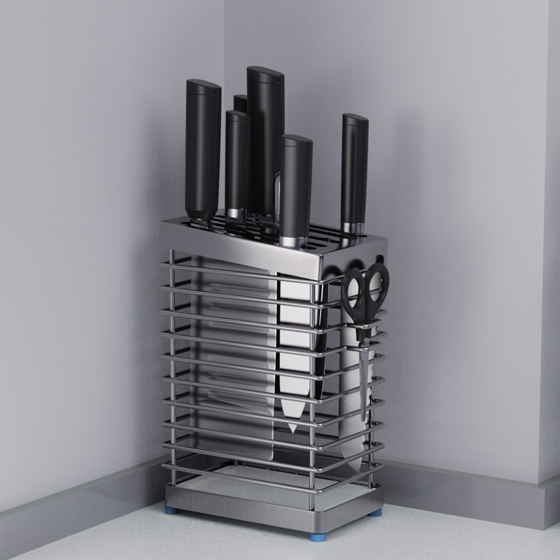304 Stainless Steel Knife Holder, Multi-Slot Knife Rack, Scissor Holder, Multi-Functional Draining Rack, Anti-Mold and Anti-Bacteria Storage Rack