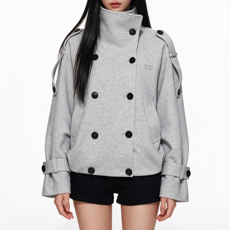 Early Autumn Korean Style Double-Breasted Oversized Niche Jacket for Women, Autumn Functional Shoulder Strap Design Stand Collar Jacket Early Autumn Korean Style Double-Breasted Oversized Niche Jacket for Women, Autumn Functional Shoulder Strap Design Stand Collar Jacket