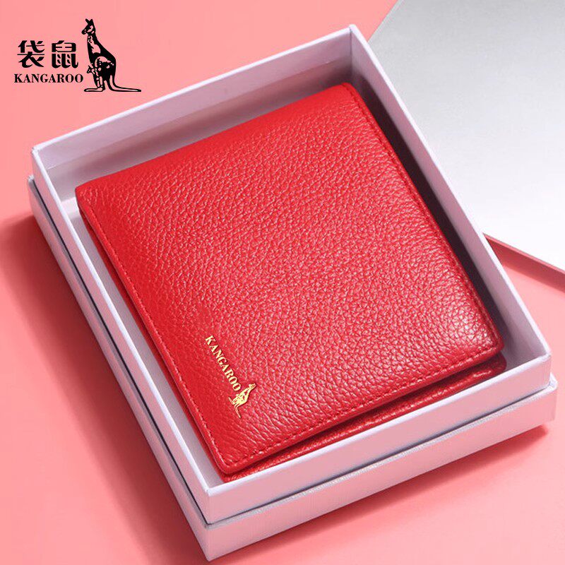 Kangaroo Wallet Lady Short cross Genuine Leather Zero Money Clip Small Card Bag Ultra Slim Folding Brief About Small Cute Leather Clip-Taobao