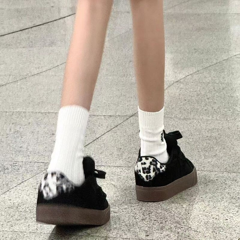 Original Pure Black Retro Leopard Print Loafers for Women ins High-Value Design Casual Shoes Student Party Versatile Sneakers