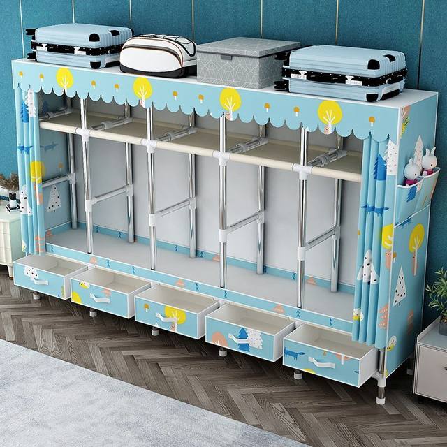 Simple Wardrobe Modern Minimalist Fabric Wardrobe with Reinforced Steel Pipes, Economical Storage Hanging Wardrobe for Rental Housing