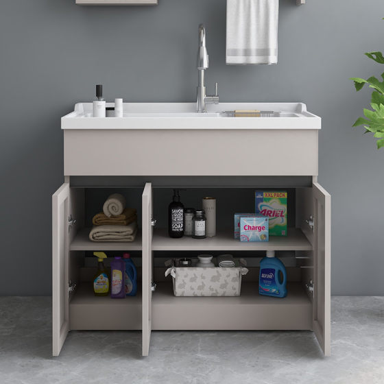 太空铝洗衣柜阳台洗衣池带搓板一体家用人造石水槽台盆浴室柜新款