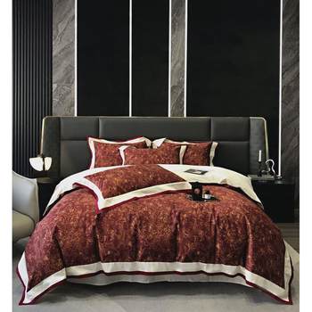 American retro style 100s four-piece set double-piece digital printed quilt cover sheets and fitted soft and comfortable naked sleep