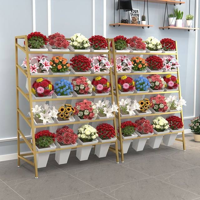 Wake-up flower shop flower stand display stand multi-layer trapezoidal iron flower bucket storage stand floral fake flowers storage Leihong