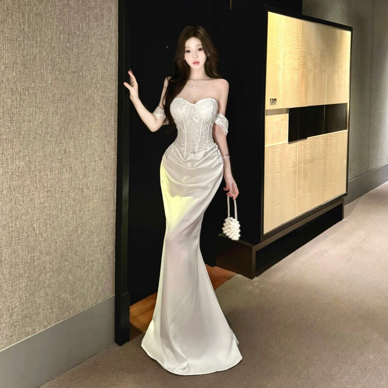 French-Style Strapless High-End Niche Morning Gown Engagement Evening Dress Long Dress Pure Desire Sexy Stunning Sexy Bodycon Dress