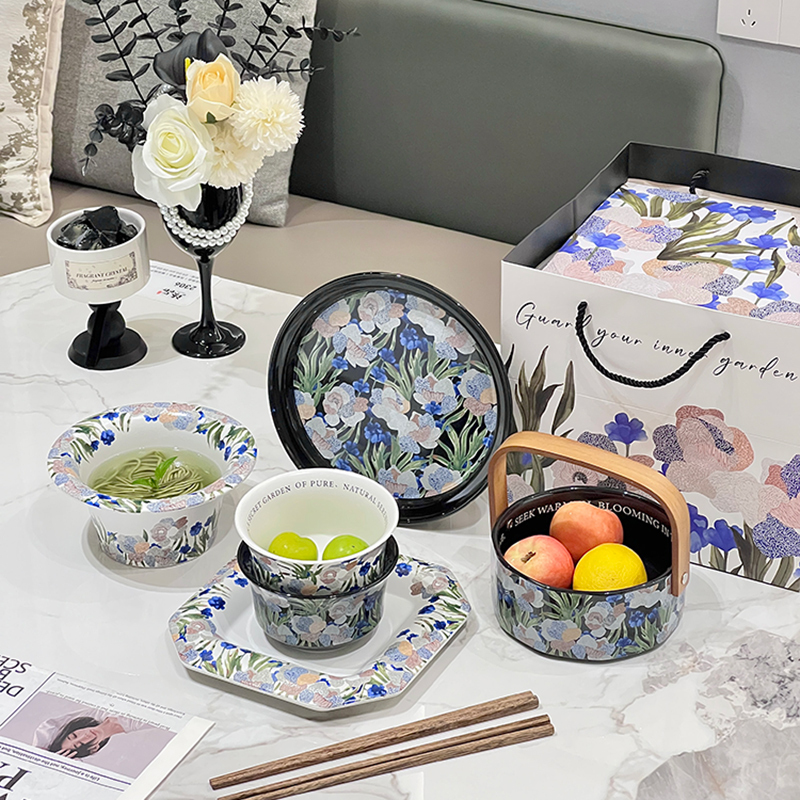 Zpk【Garden】Household Tableware Set Gift Box Rice Bowl Plate Birthday Gift Wedding Housewarming Gift