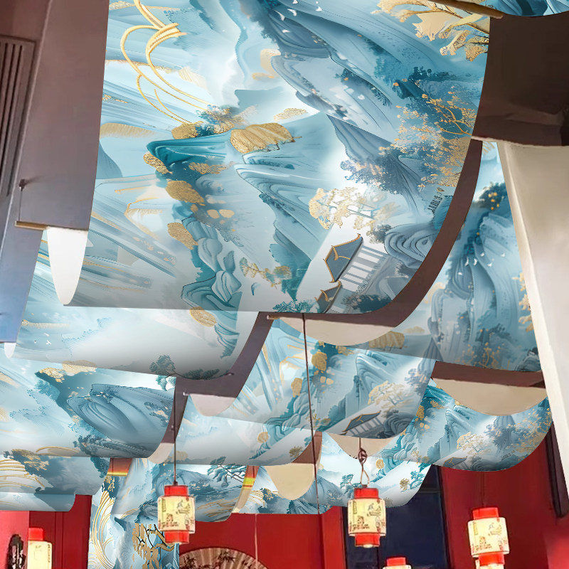 中式国风山水天幕吊顶挂布,一帘入梦!-挂毯-淘宝百科网
