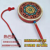 Dance flower drum prop handle performance fan Tibetan drum childrens drum daughter cowhide Reba drum Taiping drum