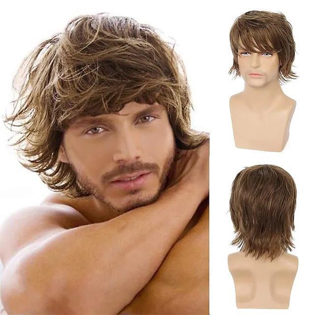 European and American Style Men's Wig, Golden Short Curly Hair with Side Bangs, 12inch Synthetic Fiber Wig European and American Style Men's Wig, Golden Short Curly Hair with Side Bangs, 12inch Synthetic Fiber Wig