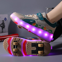 Childrens Heelys shoes boys heelys shoes four-wheel skates with lights two-wheel deformation sneakers for teenagers