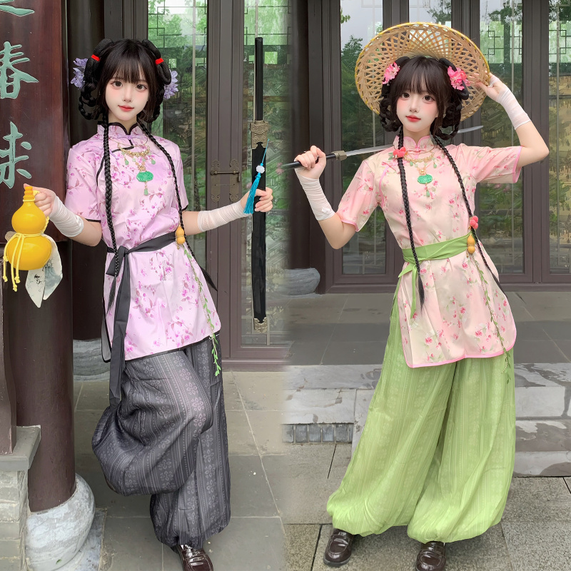 Original Chinese-Style Cosplay Outfit for Girls: Stand-Collar Qipao, Fairy Costume, Martial Arts Lantern Pants, Everyday Chinese-Style Wear