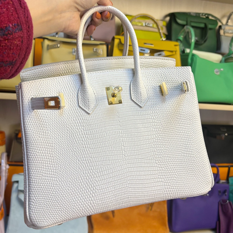 25cm White Lizard-Patterned Gold Buckle Platinum Bag Handbag with Steel Hardware, High-Quality 2026 New Model