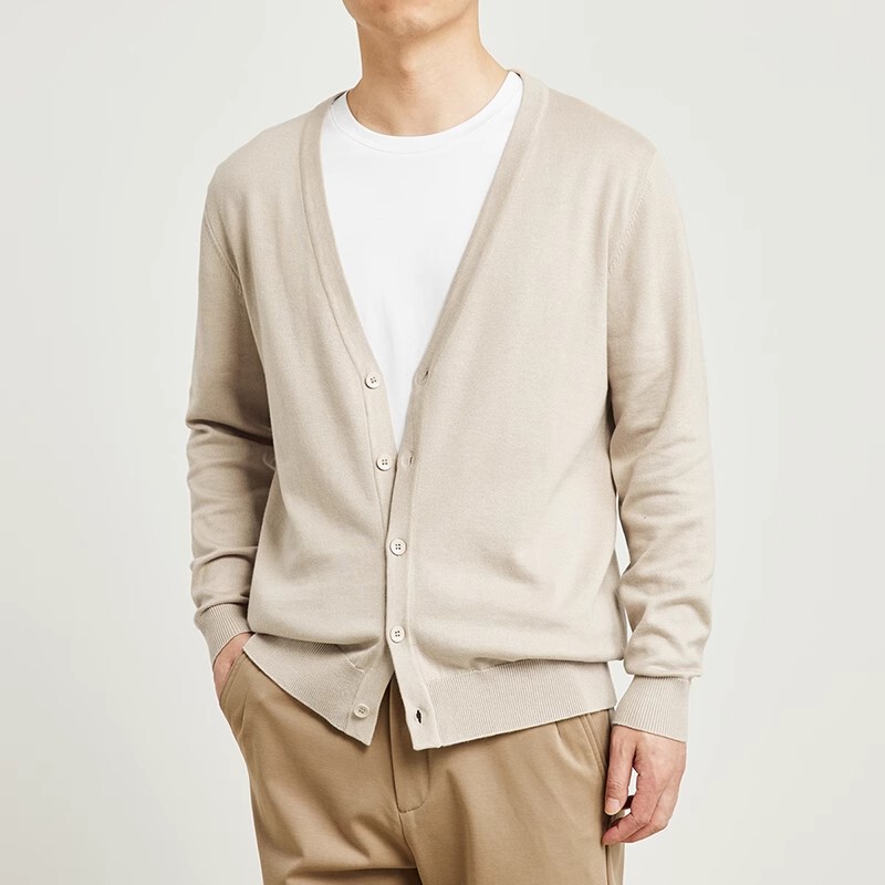 Spring and Autumn Thin Simple Solid Color V-Neck Knitted Cardigan Men's Pure Cotton Casual Versatile Sweater Air-Conditioning Shirt Jacket Spring and Autumn Thin Simple Solid Color V-Neck Knitted Cardigan Men's Pure Cotton Casual Versatile Sweater Air-Conditioning Shirt Jacket