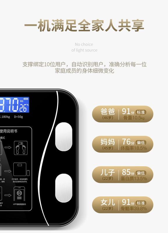 Cân trọng lượng cơ thể cân mỡ cơ thể hộ gia đình cân điện tử nhỏ giảm cân sạc đặc biệt cân chính xác thông minh hiển thị cơ thể con người