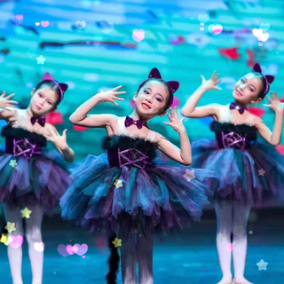 儿童蓬蓬裙演出服小猫咪幼儿园花猫舞蹈服装纱裙学猫叫动物表演服