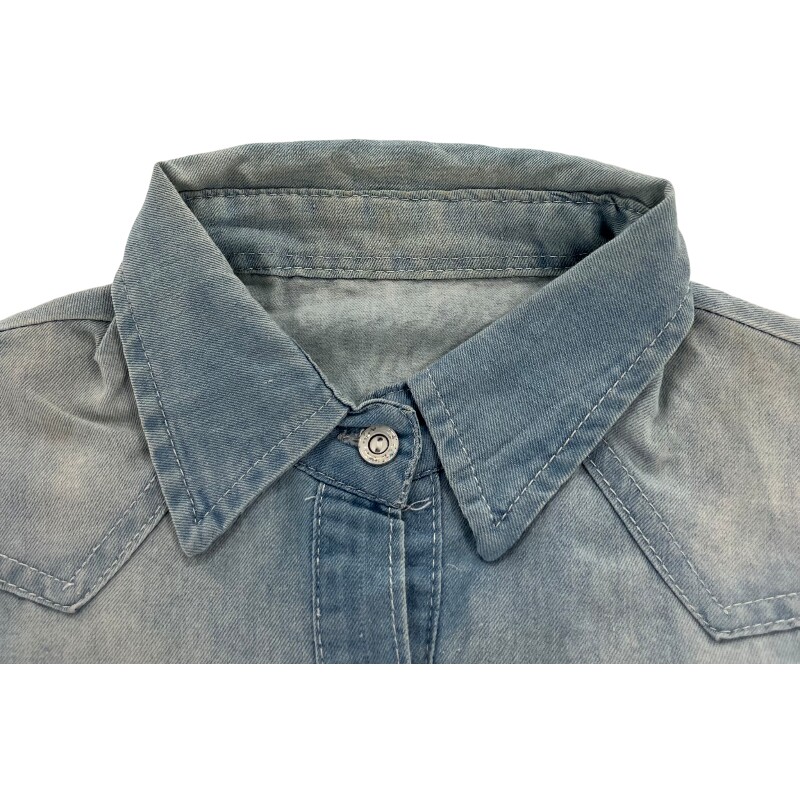 Джинсовая рубашка vintage古着美式复古阿美咔叽水洗做旧长袖日系牛仔衬衫男女n2