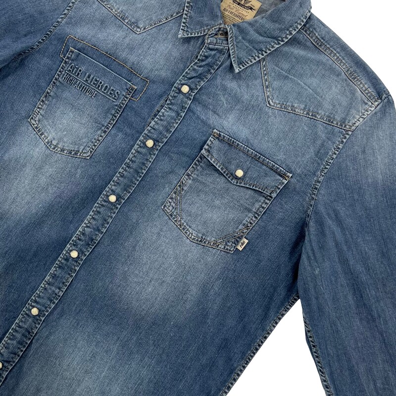 Джинсовая рубашка vintage古着美式复古阿美咔叽水洗做旧长袖日系牛仔衬衫男女n2