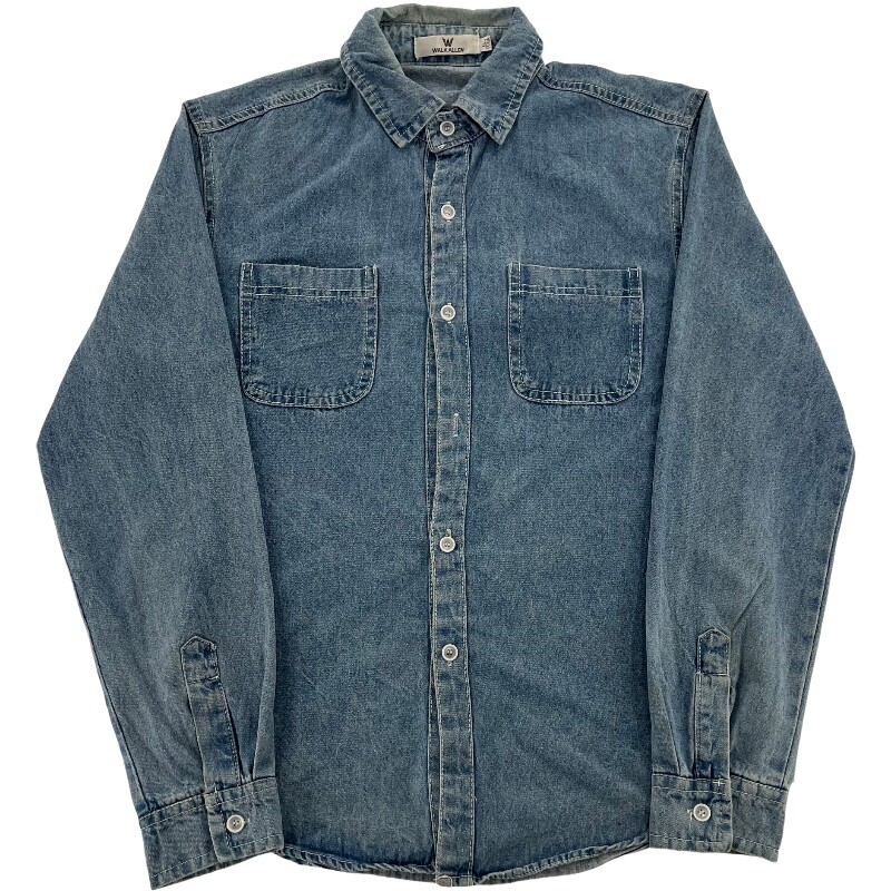 Джинсовая рубашка vintage古着美式复古阿美咔叽水洗做旧长袖日系牛仔衬衫男女n2