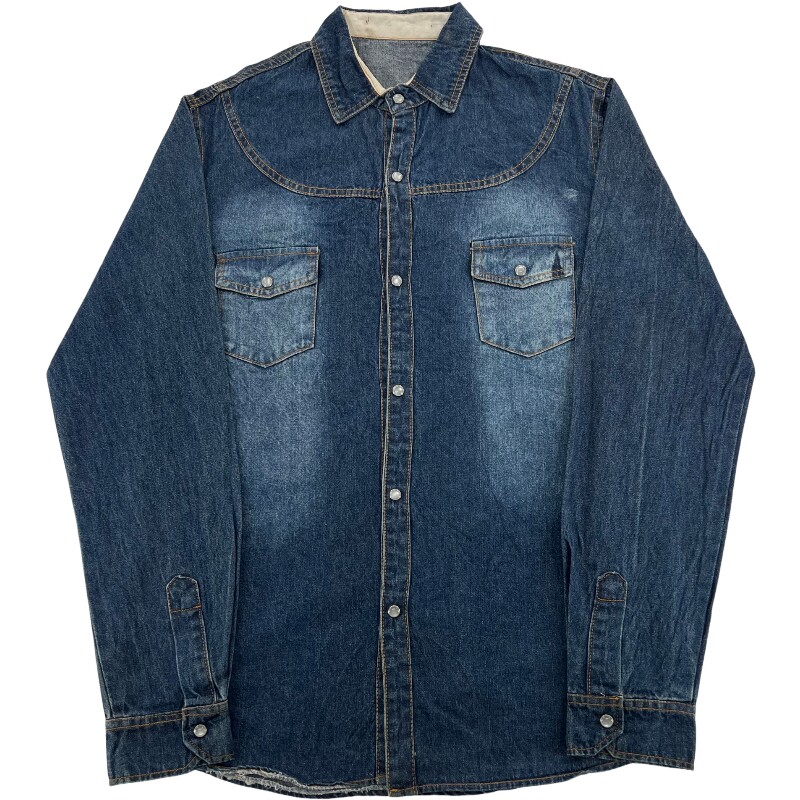 Джинсовая рубашка vintage古着美式复古阿美咔叽水洗做旧长袖日系牛仔衬衫男女n2