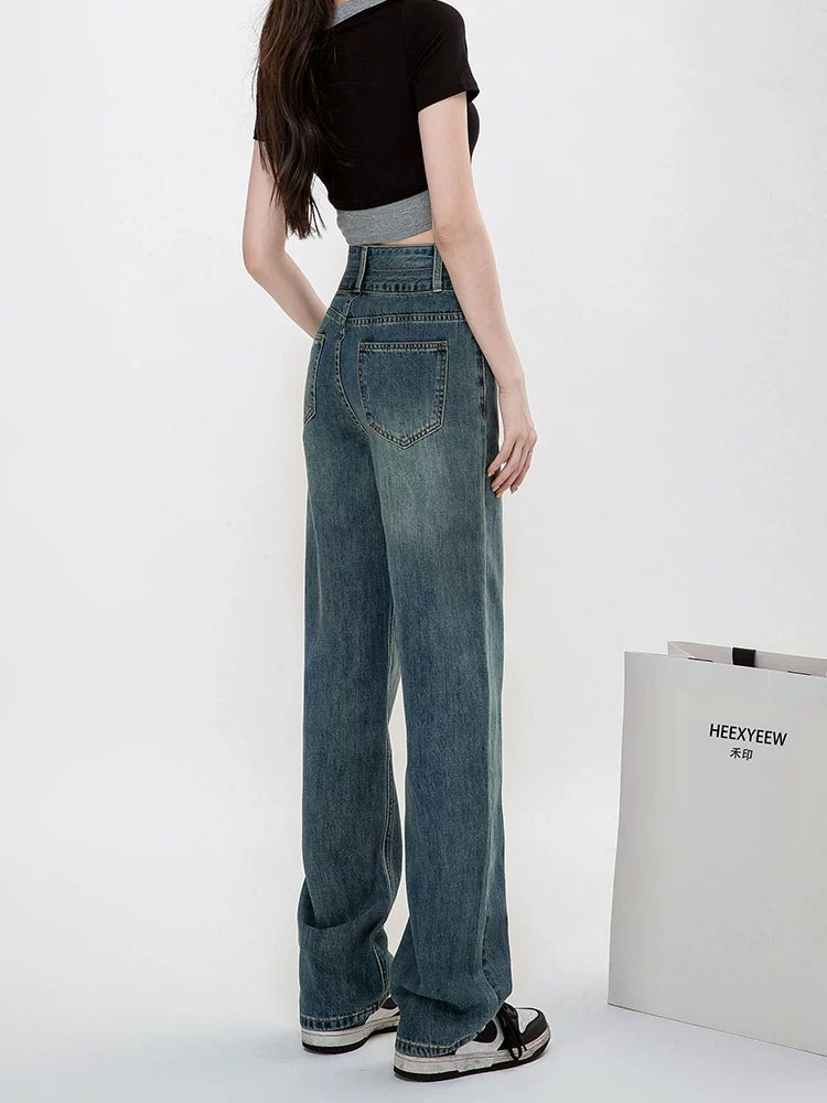 High waist wide leg jeans women's fall exploits 2023 narrow version straight cylinder loose with a new display of thin pituitary drag pants-Taobao
