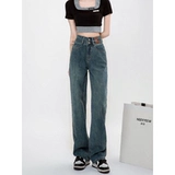 Весенние джинсы, штаны, высокая талия, свободный прямой крой, по фигуре