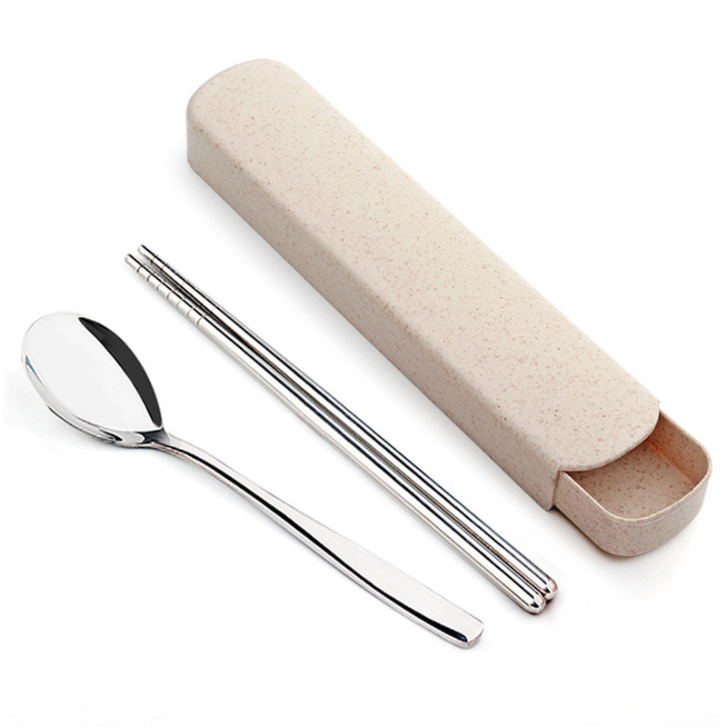 Single children Stainless Steel Portable Cutlery Suit Chopsticks Three Sets Baby Spoon Chopsticks Box Student Containing Box-Taobao