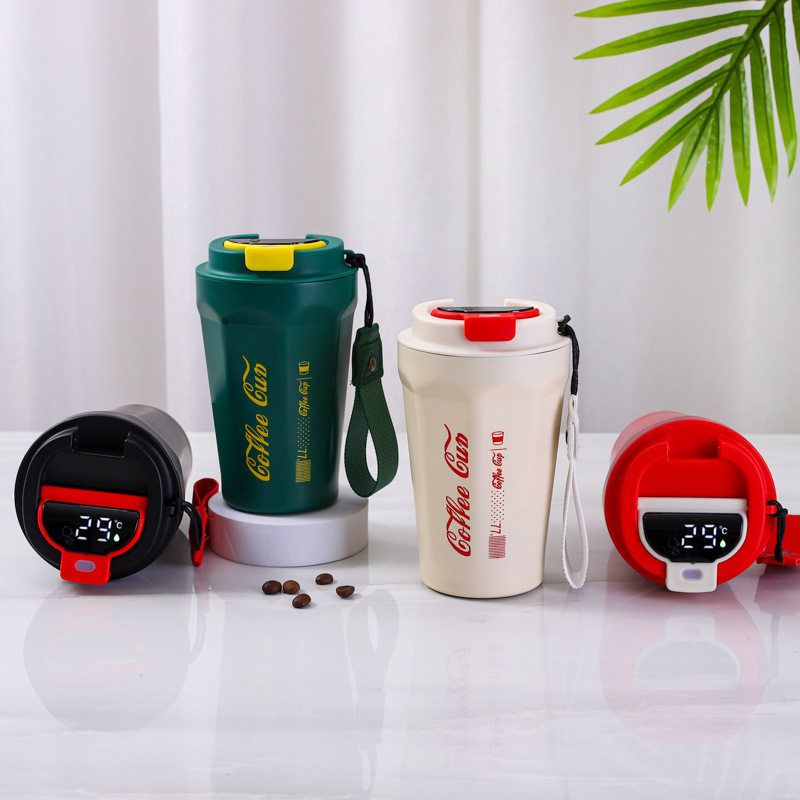 Coffee cup mesh red Stainless Steel Double Layer Intelligent Thermometric Insulation Cup Fashion Accompanying Cup On-board Portable Car Cup-Taobao