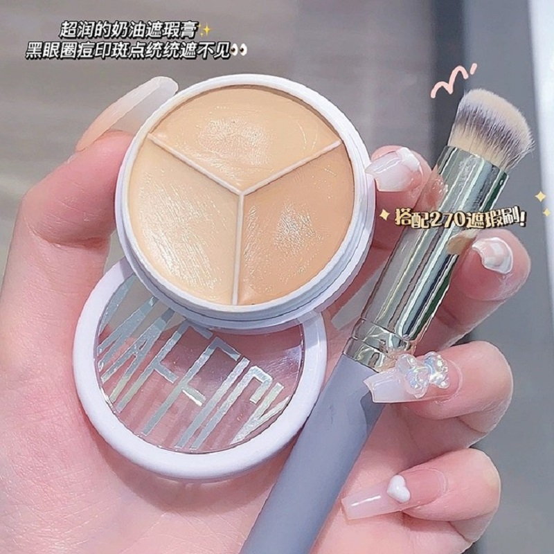 Three-color flawless cream to cover black eye ring pimple with dark sunken face spots Student party fix a flawless pan-Taobao