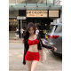 Itt7 original polka dot sports casual cat claw knitted suspenders simple commuter shorts waisted short top for women