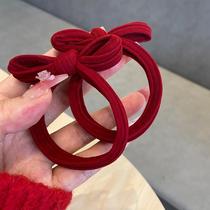 New Years festive red bow headband hair tie does not hurt hair seamless girls hair tie hair rope thickened rubber band