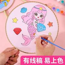 Childrens painting hand-painted blank fan diy material package painted round fan ancient style round fan handmade palace fan