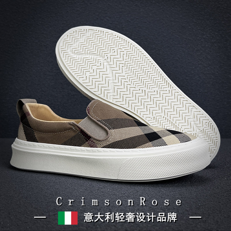 Cr Light Luxury 2026 Summer Breathable Thick-Soled Classic Plaid Casual Cloth Shoes Minimalist Breathable Lightweight Loafers for Men
