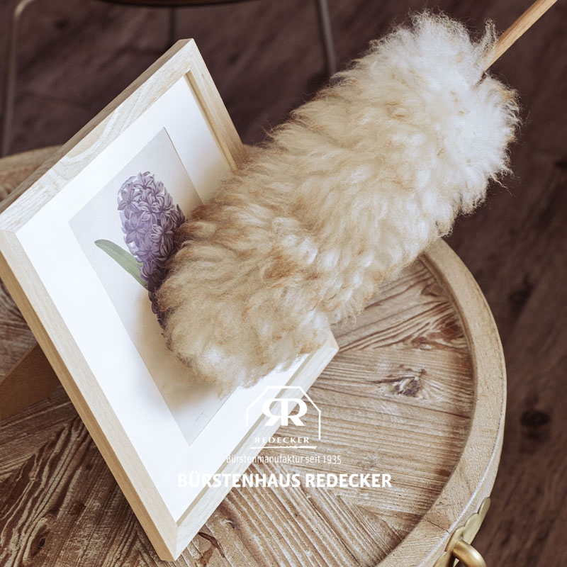 Redecker Pure Wool Duster, High-Quality Solid Wood Long-Handled Goat Hair Duster, Furniture Cleaning Brush