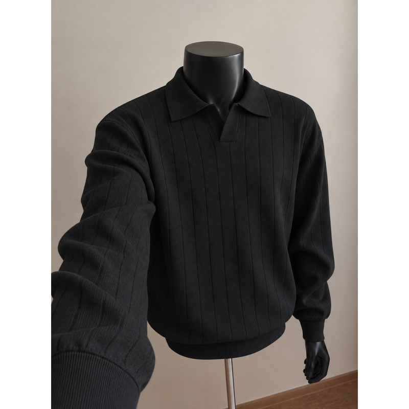 Artistic Old Money Style Vertical Striped Lapel Polo Sweater Men's Autumn and Winter 2026 New Pullover Knit Top Artistic Old Money Style Vertical Striped Lapel Polo Sweater Men's Autumn and Winter 2026 New Pullover Knit Top