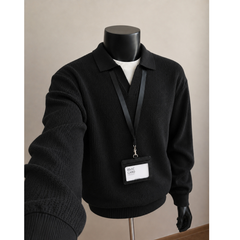 Old Money Style Fake Two-Piece V-Neck Knit Sweater for Men, Autumn Loose Textured Pullover Sweater, Casual Inner Layer Top