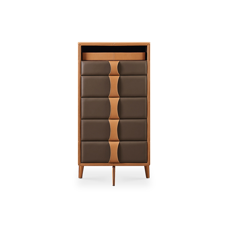 Rozd Saddle Leather Six-Drawer Cabinet Italian Imported First-Layer Cowhide Drawer Cabinet Designer Furniture Bedroom Storage Cabinet