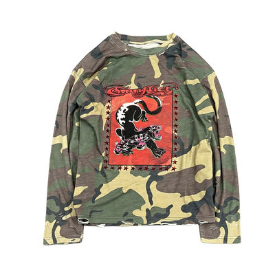 luuucam camouflage Destruction Three-headed Leopard long-sleeved autumn thin street style bamboo-joint cotton top base T-shirt
