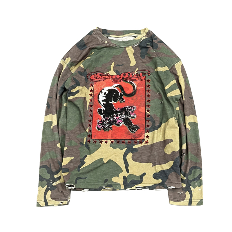 Luuucam Camouflage Three-Headed Leopard Long-Sleeve Autumn Thin Street Style Slub Cotton Top Base T-Shirt Luuucam Camouflage Three-Headed Leopard Long-Sleeve Autumn Thin Street Style Slub Cotton Top Base T-Shirt