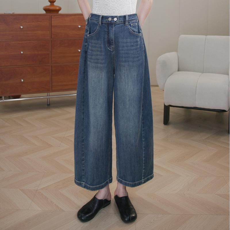 Doudoujia｜ "Vintage Slimming High-Waisted Two-Button Elastic Waist Versatile Straight-Leg Jeans